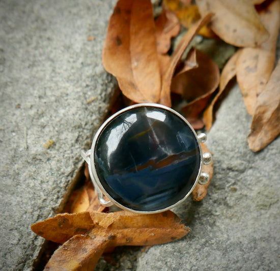 Storm in the Oasis — A Landscape Pietersite Statement Ring in Sterling Silver — Size 6 1/2