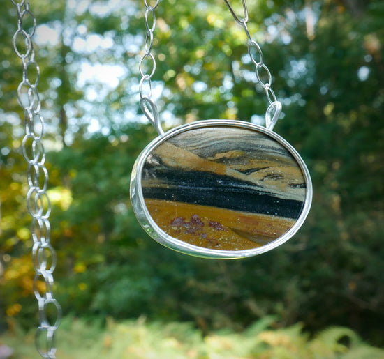 The Road Ahead — A Reversible Landscape Jasper Pendant Necklace in Sterling Silver and Gold