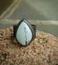 Lightning Strikes Again —  A Polychrome White River Statement Ring in Oxidized Sterling Silver — Size 7 1/4