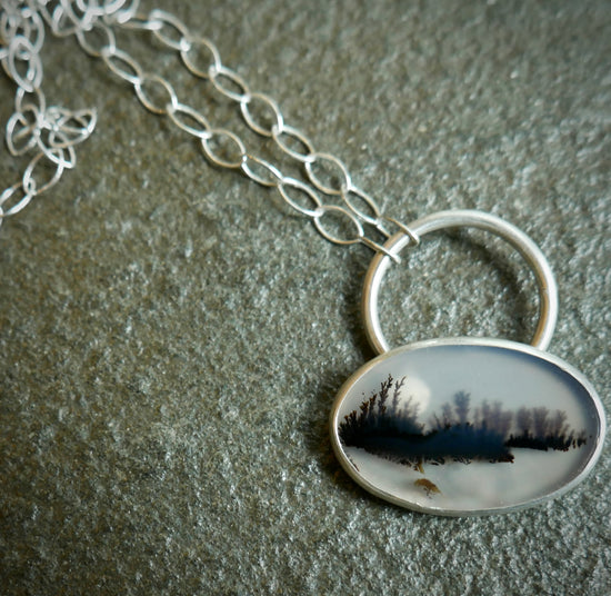 Casting Moonglow — A Dendritic Agate Landscape Pendant Necklace in Sterling Silver