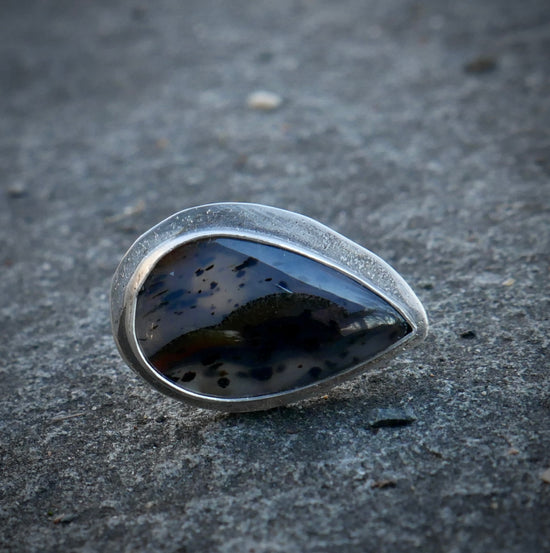 Dusty Evening on the Plains — A Montana Agate Landscape Ring in Sterling Silver — Size 5