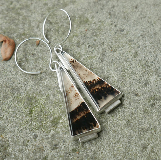 Dotted Landscape — A Pair of Dendritic Agate Dangle Earrings in Sterling Silver
