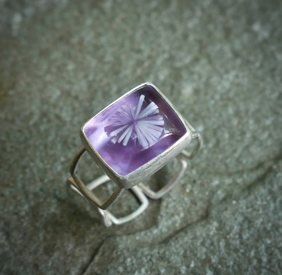 Frozen in Time: Frosty Lilac — A Bridewell Stone Ring in Sterling Silver — Size 8 1/4