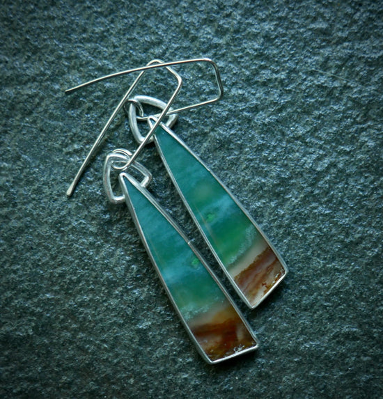 Seaside Driftwoods — A Pair of Petrified Wood Opal Dangle Earrings in Sterling Silver
