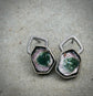 Watermelon Chunks — A Pair of Watermelon Tourmaline Stud Earrings in Oxidized Sterling Silver