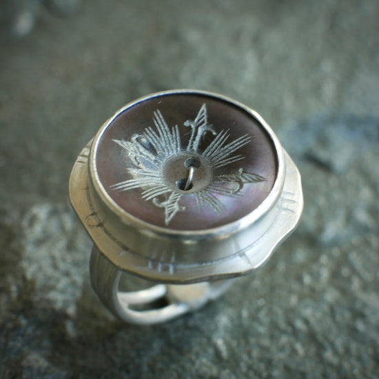 The Tie That Binds — A Vintage Button Ring in Sterling Silver — Size 6 1/2