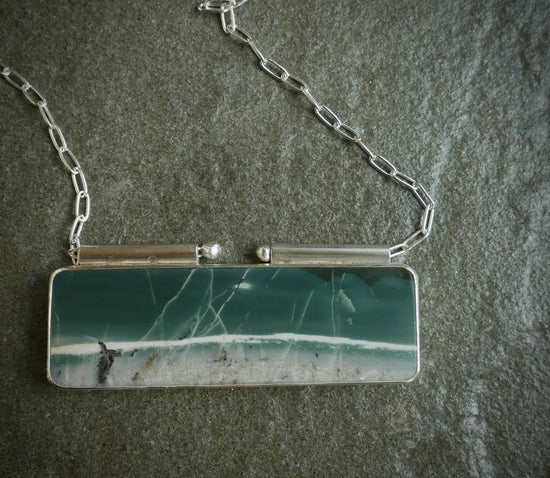 Moonlit Snowscape — A Landscape Cherry Creek Jasper Pendant Necklace in Sterling Silver