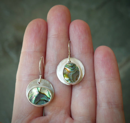 Tidal Pools — A Pair of Abalone Shell Dangle Earrings in Sterling Silver