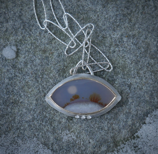 Lunar Empress — A Dendritic Agate Landscape Pendant Necklace in Sterling Silver and Gold