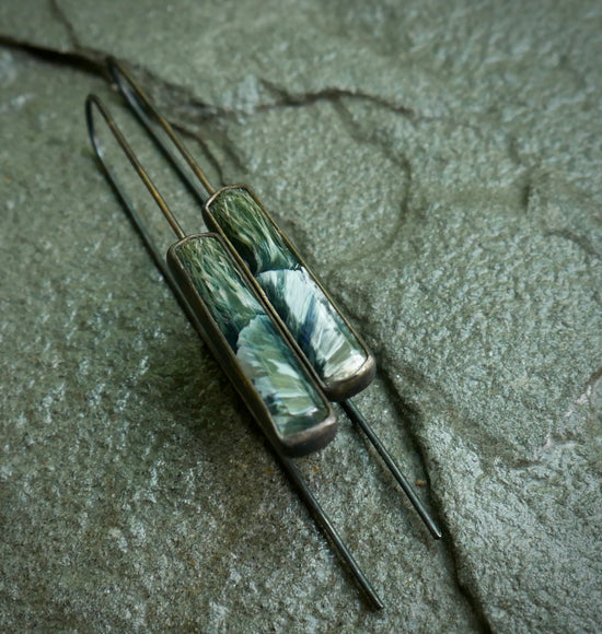 Frozen in Time: Tidal Pools — A Pair of Bridewell Stone Drop Earrings in Oxidized Silver