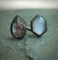 Moonlit Gardens — A Moonstone and Garden Quartz Spilt Shank Satellite Ring in Oxidized Sterling Silver — Size 5