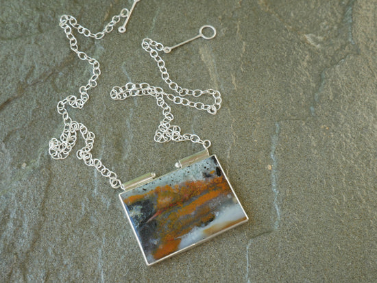 Different Worlds — A Petrified Wood Landscape Pendant Necklace in Sterling Silver