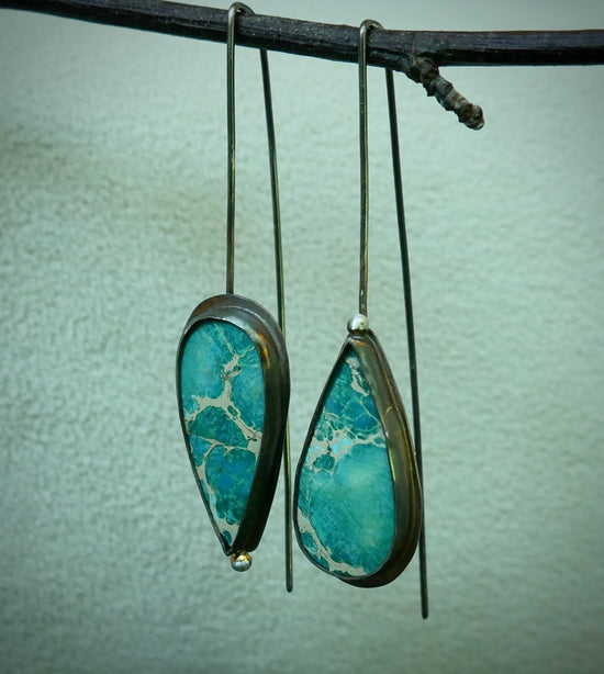 Surface Current — A Pair of Sea Sediment Jasper Drop Earrings in Oxidized Sterling Silver