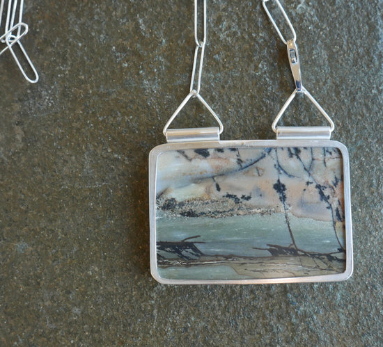 Moonlight and Daybreak — A Reversible Landscape Cherry Creek Jasper Pendant Necklace in Sterling Silver