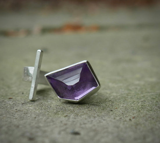 Indigo Clarity — A Split Amethyst Ring in Sterling Silver — Size 7 1/2 to 8