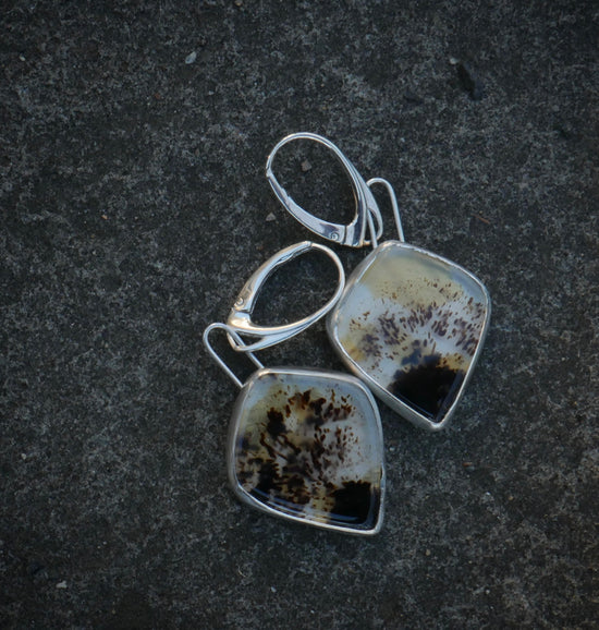 Just Hanging On — A Pair of Montana Agate Dangle Earrings in Sterling Silver and 24kt Gold