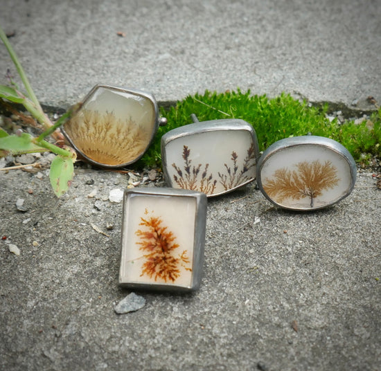 Eenie Meenie Miney Mo — Two Pair of Dendritic Agate Stud Earrings in Oxidized Sterling Silver and Solid 14kt Gold