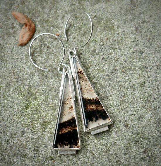 Dotted Landscape — A Pair of Dendritic Agate Dangle Earrings in Sterling Silver