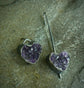 Celestial Surface — A Pair of Mismatched Raw Faced Amethyst Heart Earrings in Oxidized Sterling Silver