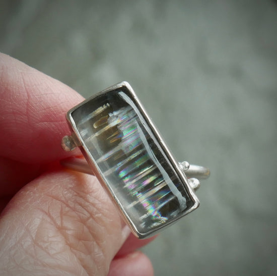 Lunar Glow — A Large Rare Malawi Moonstone Ring in Sterling Silver — Size 8 1/2 to 8 3/4