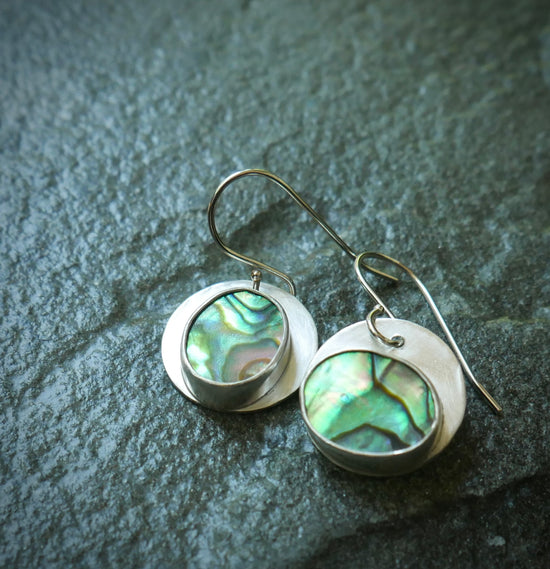 Tidal Pools — A Pair of Abalone Shell Dangle Earrings in Sterling Silver
