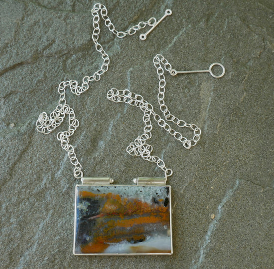 Different Worlds — A Petrified Wood Landscape Pendant Necklace in Sterling Silver