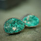 Fairy Dusted Grasslands — A Pair of Dioptase Druzy Stud Earrings in Oxidized Sterling Silver