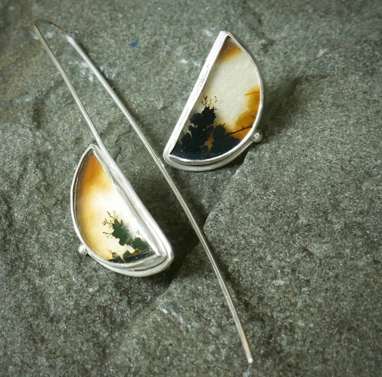 Fire in the Heavens — A Mismatched Pair of Landscape Dendritic Agate Earrings in Sterling Silver