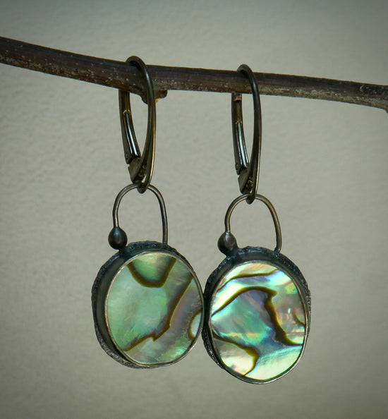 Sway the Tide — Abalone Shell Dangle Earrings in Oxidized Sterling Silver