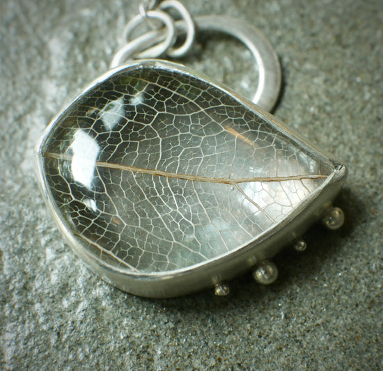 Leafing Impressions — A Leaf Skeleton Quartz Pendant Necklace in Sterling Silver
