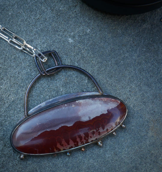 Otherworldly — An Apache Sage Rhyolite Reversible Pendant Necklace in Shiny and Oxidized Silver and 14kt Gold