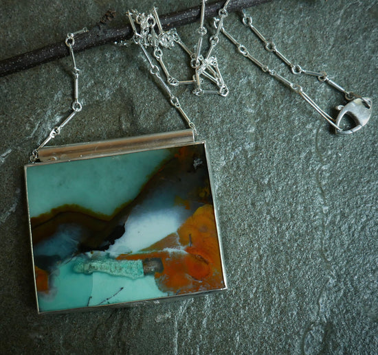 Baby Blue Skies — A Rare Gemscilia Scenic Landscape Reversible Pendant Necklace in Sterling Silver