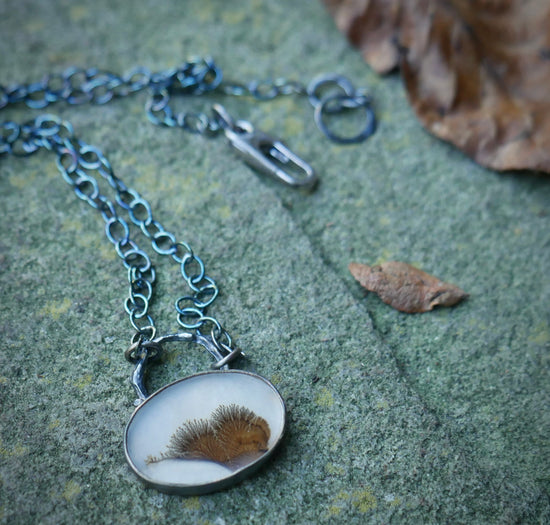 Dunes of Castle Hill — A Dendritic Agate Pendant Necklace in Oxidized Sterling Silver