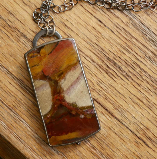 Autumn in New England — A Petrified Wood Pendant Necklace in Oxidized Sterling Silver and Solid 14kt Gold