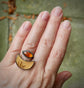 Orange Grove — A Dendritic Agate and Orange Kyanite Ring in Oxidized Sterling Silver and Solid 14kt Gold — Size 8