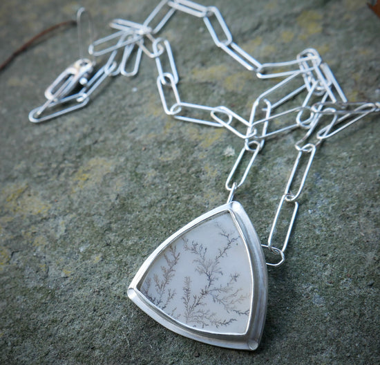 White Enchantress — A Milky Dendritic Agate Pendant Necklace in Sterling Silver