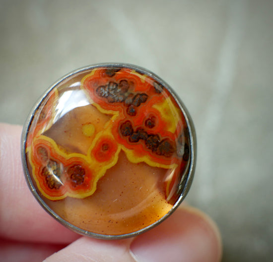 Lava Pools — A Moroccan Seam Agate Swirl Ring in Oxidized Sterling Silver — Size 8 1/2 to 9