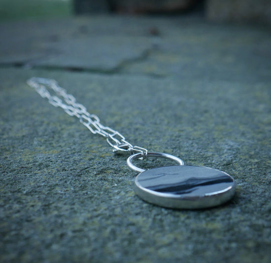 Snowy Dunes — A Reversible Landscape Java Jasper Pendant Necklace in Sterling Silver