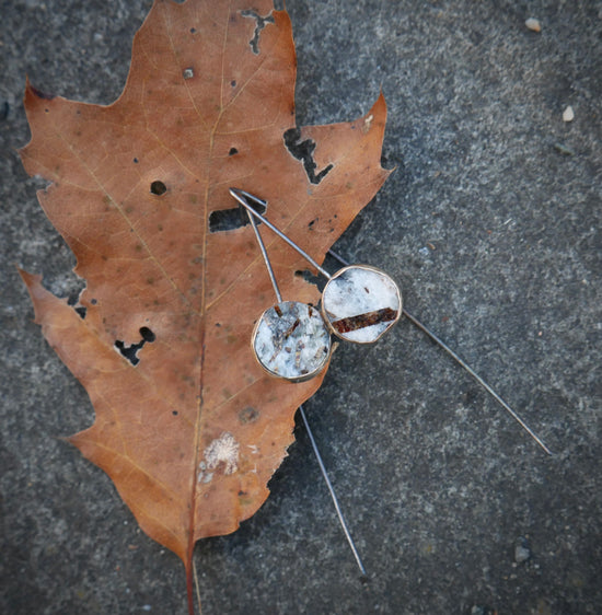 Deep Earth — A Pair of Astrophyllite Drop Earrings in Oxidized Silver and Gold