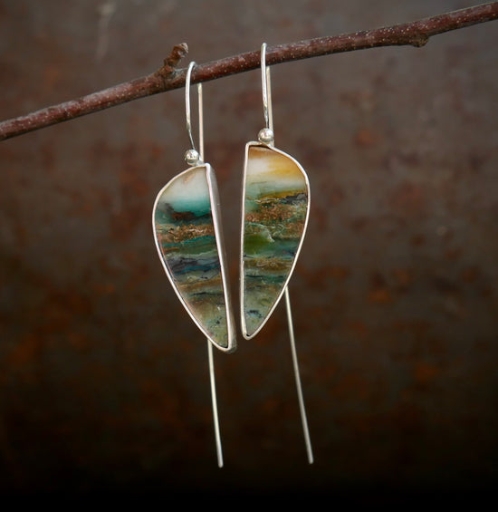 Between Land and Sea — A Pair of Petrified Wood Opal Earrings in Sterling Silver