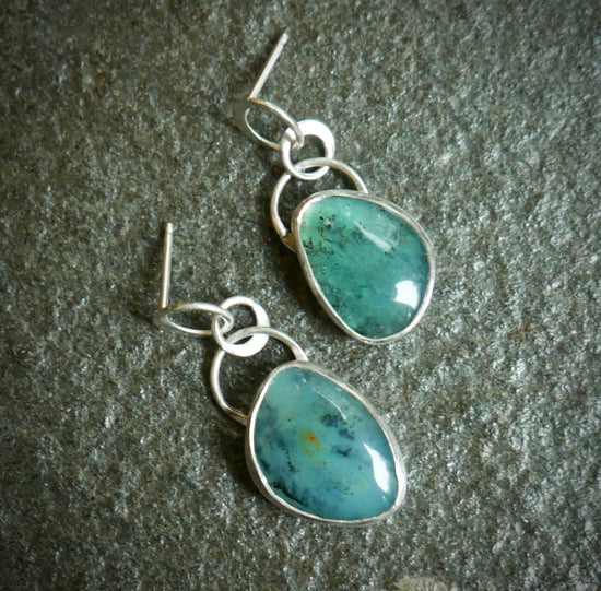 Hidden Scenes — A Waterscape Pair of Peruvian Opal Earrings in Sterling Silver