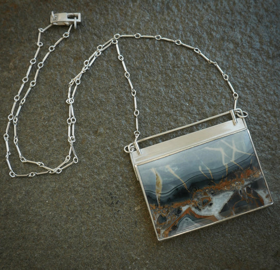 Lightning Storm — A Reversible Maligano Jasper Landscape Pendant Necklace in Sterling Silver