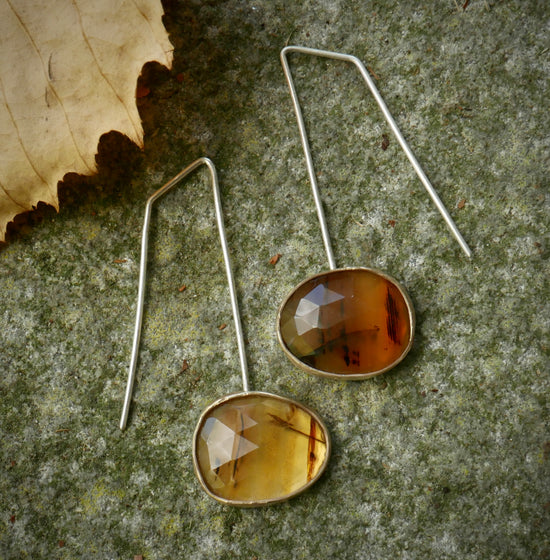 Music to my Ears — A Pair of Montana Agate Drop Earrings in Sterling Silver and Gold