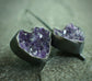 Celestial Surface — A Pair of Mismatched Raw Faced Amethyst Heart Earrings in Oxidized Sterling Silver