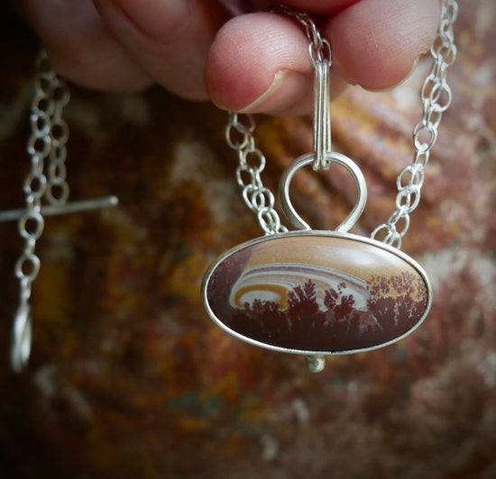 Dawn to Dusk — A Landscape Sonoran Dendritic Rhyolite Pendant Necklace in Sterling Silver