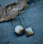 Picture Windows — A Pair of Dendritic Agate Drop Earrings in Oxidized Sterling Silver and 24kt Gold Leaf