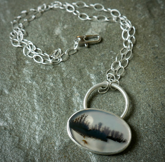 Casting Moonglow — A Dendritic Agate Landscape Pendant Necklace in Sterling Silver