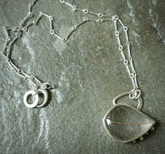 Leafing Impressions — A Leaf Skeleton Quartz Pendant Necklace in Sterling Silver
