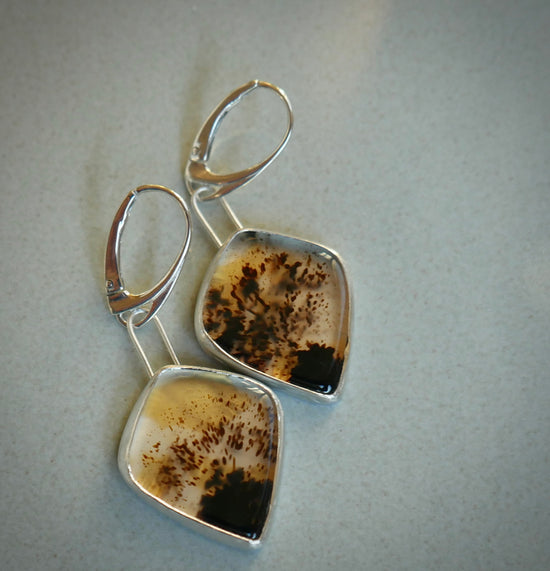 Just Hanging On — A Pair of Montana Agate Dangle Earrings in Sterling Silver and 24kt Gold