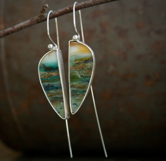 Between Land and Sea — A Pair of Petrified Wood Opal Earrings in Sterling Silver